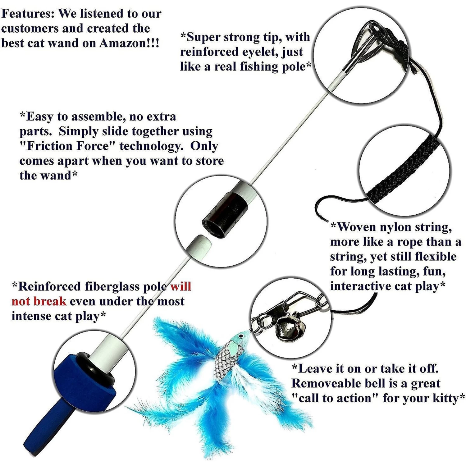 Pet Fit For Life 2 Fish Feather Wand Cat Toy 9 Pet Fit For Life 2 Fish Feather Wand Cat Toy - Image 7