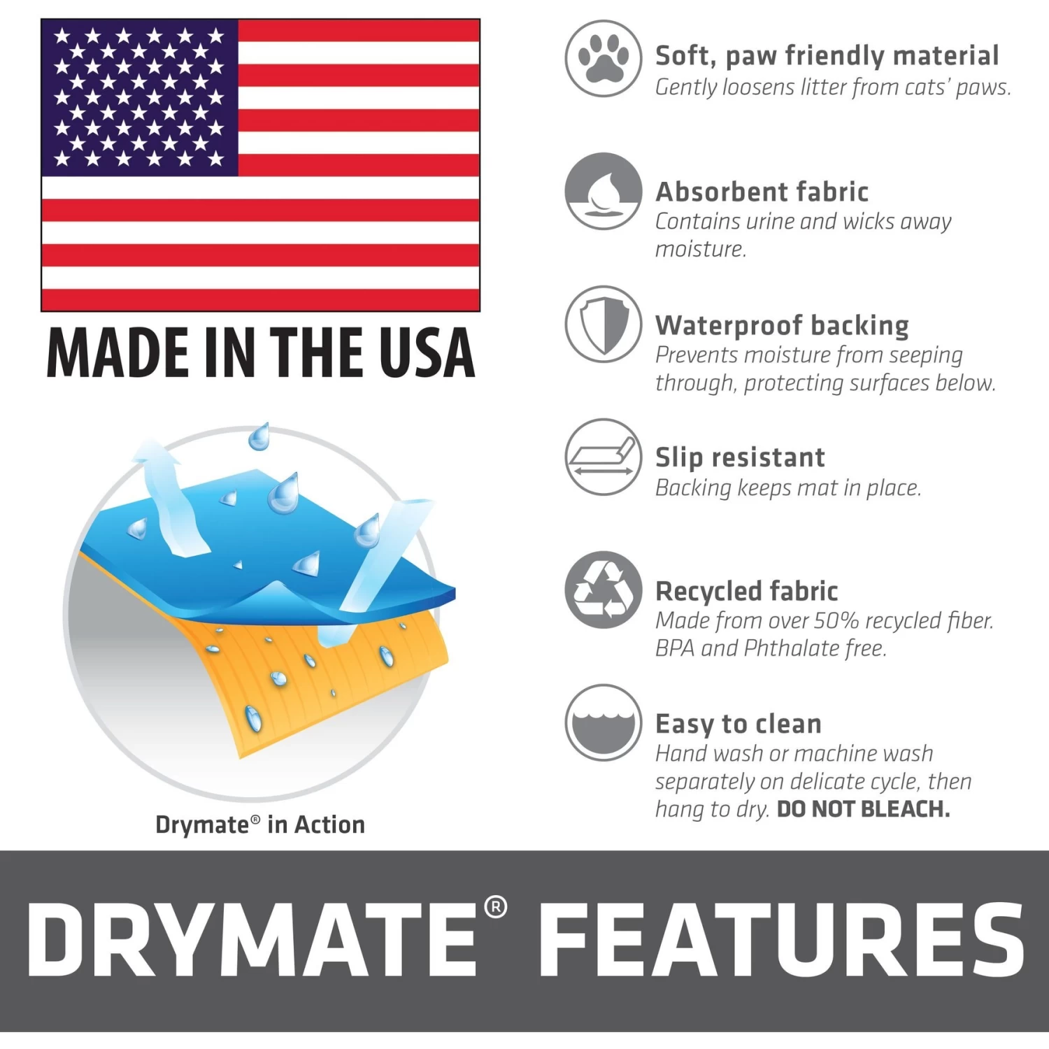 Drymate Premium Debossed Paw Cat Litter Trapping Mat, Taupe, X-Large, 28-in X 34-in 9 Drymate Premium Debossed Paw Cat Litter Trapping Mat, Taupe, X-Large, 28-in X 34-in - Image 7