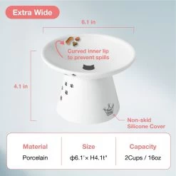 Necoichi Extra Wide Ceramic Elevated Cat Food Bowl, 2-cup -Cat Products Store 183502 PT3. AC SS1800 V1698866521