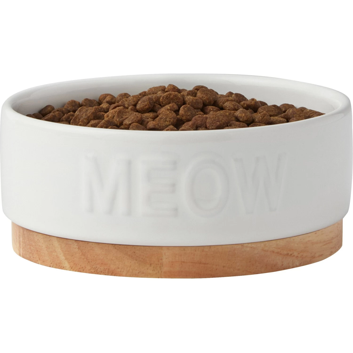 Frisco Round Meow Non-skid Ceramic Cat Bowl With Wood Base 6 Frisco Round Meow Non-skid Ceramic Cat Bowl With Wood Base - Image 4