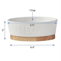 Frisco Oval Meow Non-skid Ceramic Cat Bowl With Wood Base -Cat Products Store 256080 PT1. AC SS1800 V1616074139