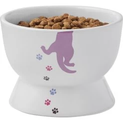 Frisco Cat Print Non-skid Elevated Ceramic Cat Bowl, Short -Cat Products Store 256096 PT5. AC SS1800 V1616522496