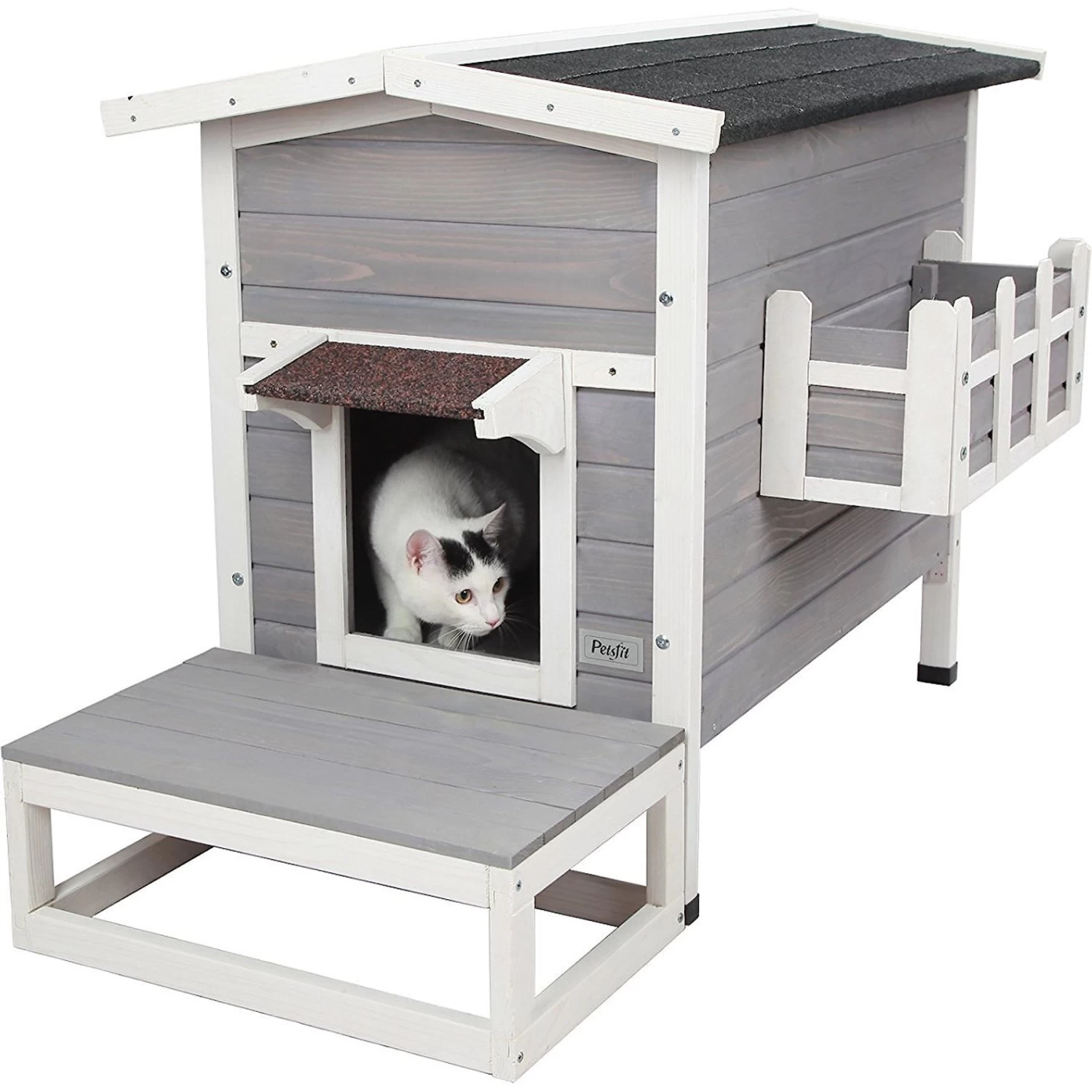 Petsfit Weatherproof Outdoor Cat House With Stairs 3 Petsfit Weatherproof Outdoor Cat House With Stairs