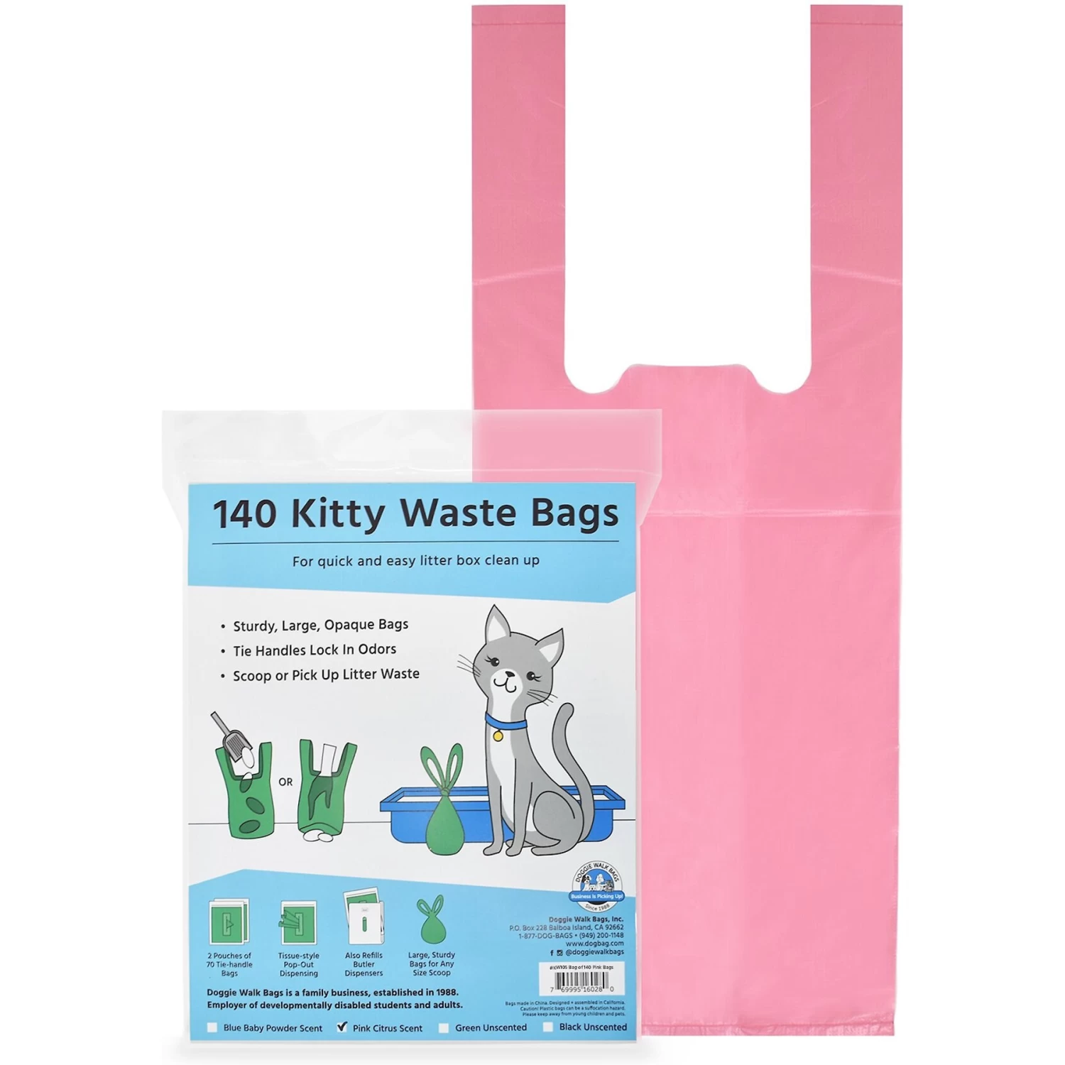 Doggie Walk Bags Citrus Scented Tie Handle Cat Litter Bags, Pink, 140 Count 3 Doggie Walk Bags Citrus Scented Tie Handle Cat Litter Bags, Pink, 140 Count