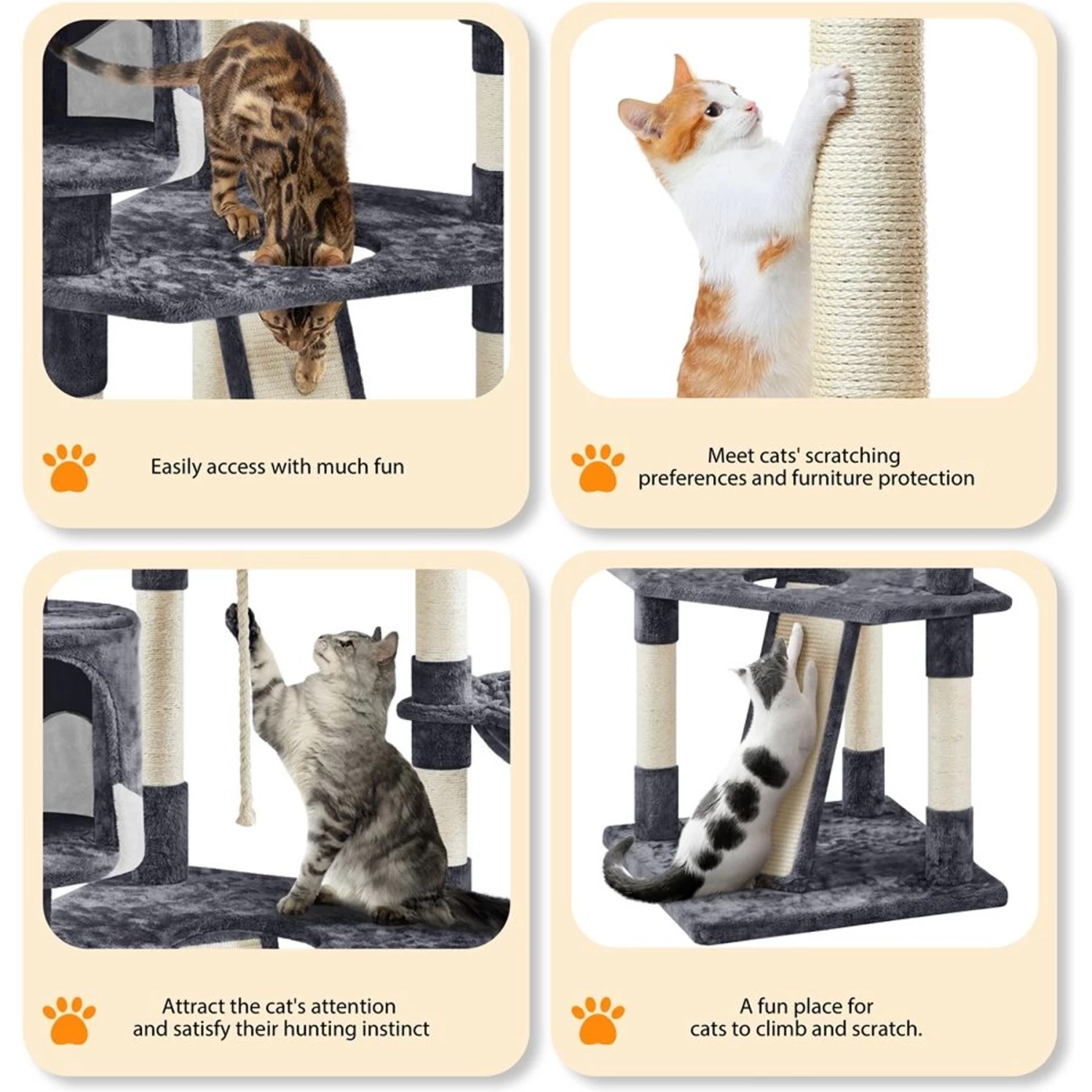 Yaheetech 79-in Plush Cat Tree & Condo, Dark Gray/White 8 Yaheetech 79-in Plush Cat Tree & Condo, Dark Gray/White - Image 6