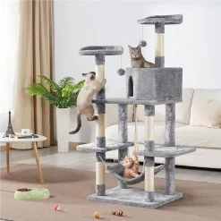 Yaheetech 58-in Plush Cat Tree & Condo, Light Gray