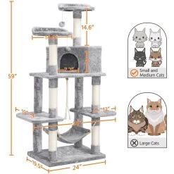 Yaheetech 58-in Plush Cat Tree & Condo, Light Gray -Cat Products Store 266562 PT2. AC SS1800 V1669908529