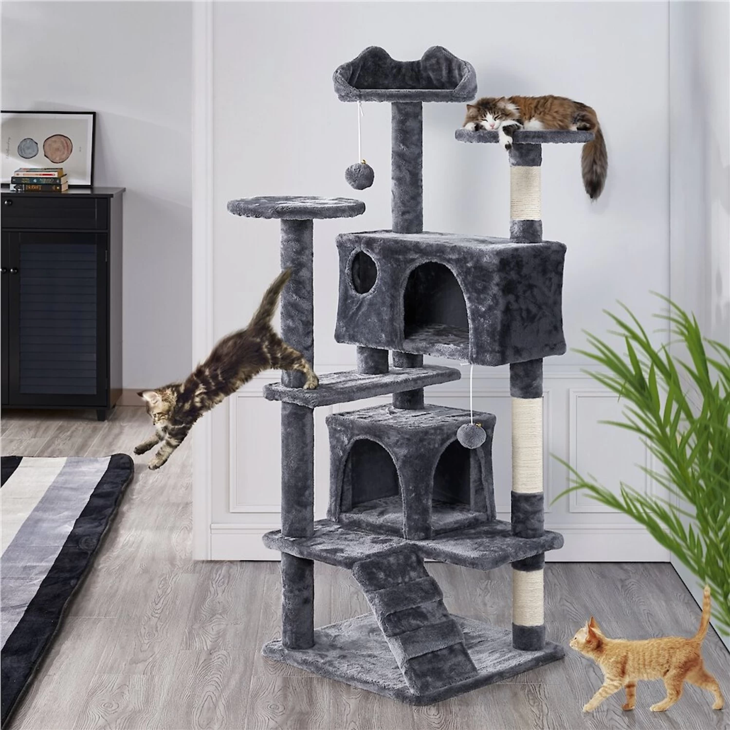 Yaheetech 54.5" H Multilevel Indoor Cat Tree & Condo 3 Yaheetech 54.5" H Multilevel Indoor Cat Tree & Condo