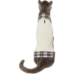 Frisco Cream Cable Knit Dog & Cat Sweater, White/Red Plaid -Cat Products Store 268057 PT2. AC SS1800 V1628740011