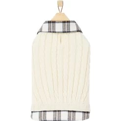 Frisco Cream Cable Knit Dog & Cat Sweater, White/Red Plaid -Cat Products Store 268057 PT4. AC SS1800 V1628740041