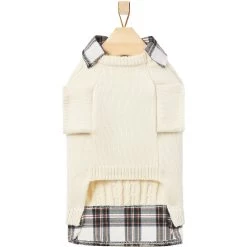 Frisco Cream Cable Knit Dog & Cat Sweater, White/Red Plaid -Cat Products Store 268057 PT5. AC SS1800 V1628739996