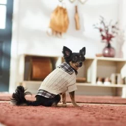 Frisco Cream Cable Knit Dog & Cat Sweater, White/Red Plaid -Cat Products Store 268057 PT8. AC SS1800 V1629766069
