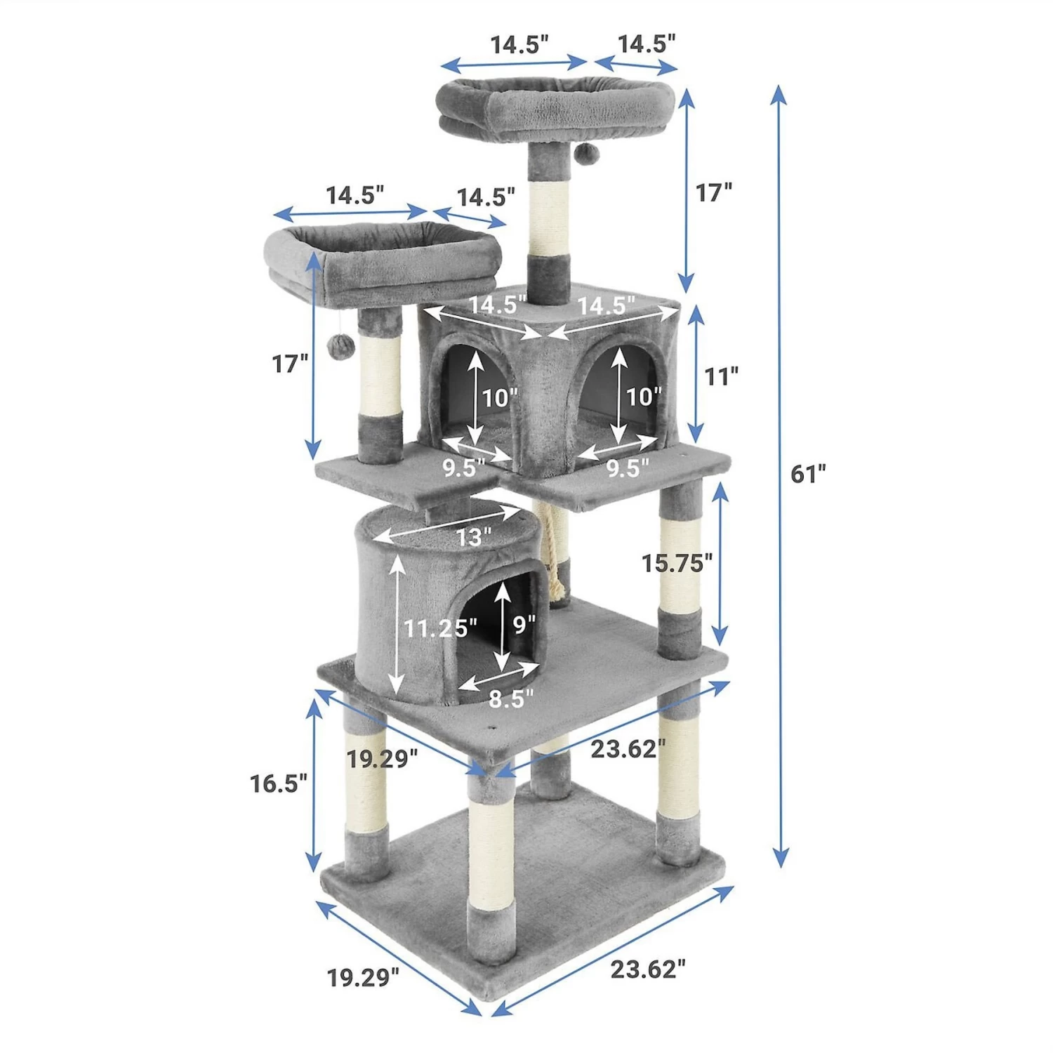 Frisco 61-in Faux Fur Cat Tree & Condo & Frisco 38-in Cat Tree With Condo, Top Perch & Toy 5 Frisco 61-in Faux Fur Cat Tree & Condo & Frisco 38-in Cat Tree With Condo, Top Perch & Toy - Image 3