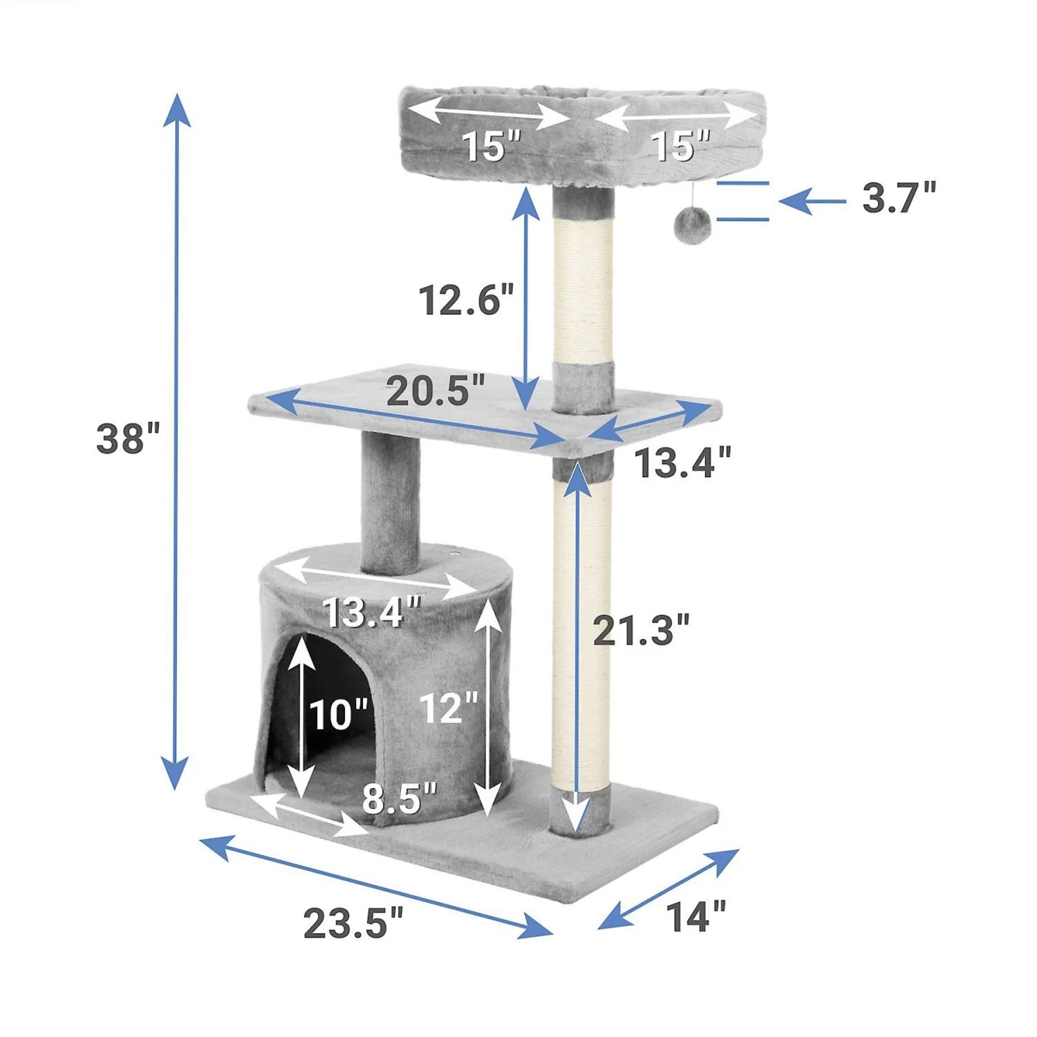 Frisco 61-in Faux Fur Cat Tree & Condo & Frisco 38-in Cat Tree With Condo, Top Perch & Toy 9 Frisco 61-in Faux Fur Cat Tree & Condo & Frisco 38-in Cat Tree With Condo, Top Perch & Toy - Image 7