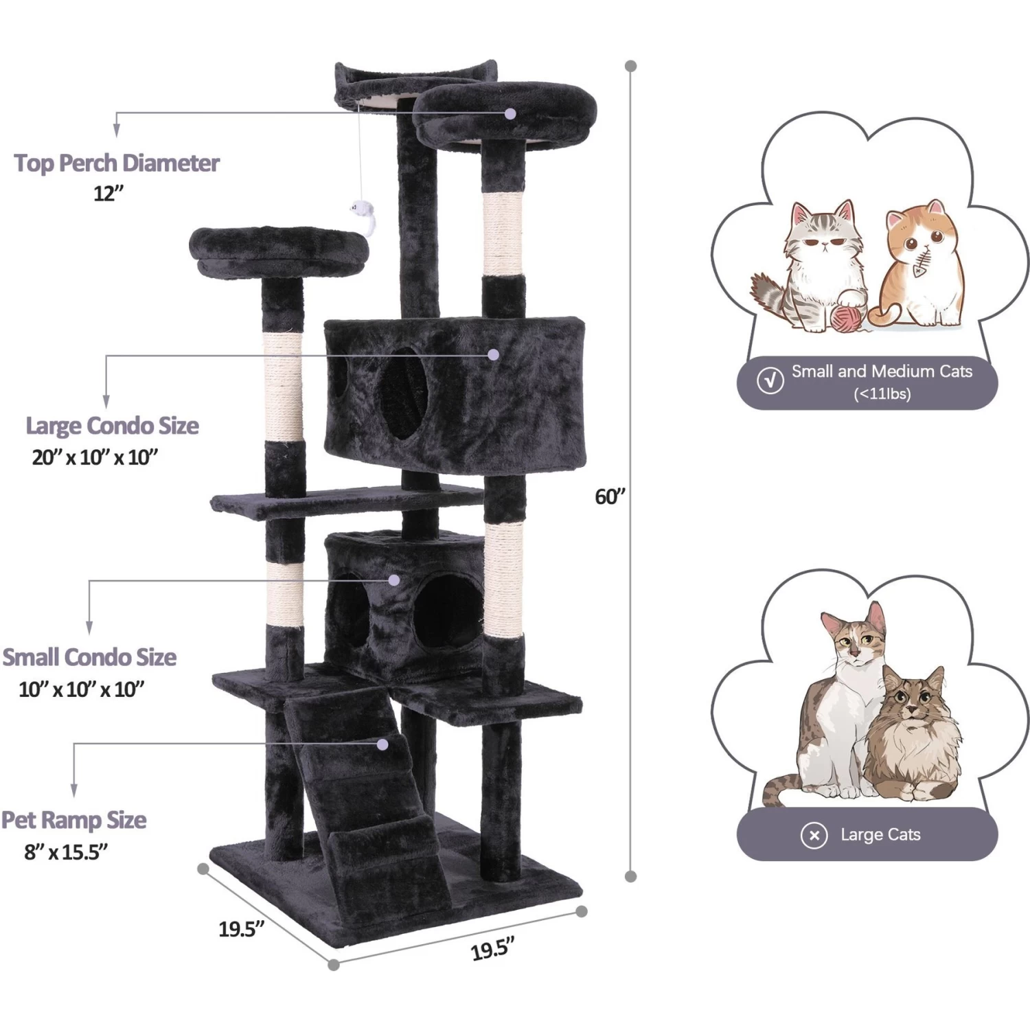 Coziwow By Jaxpety 60-in Tower House Cat Trees, Black 11 Coziwow By Jaxpety 60-in Tower House Cat Trees, Black - Image 9