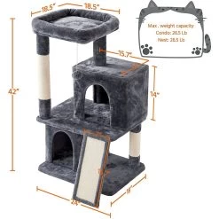 Yaheetech 3 Tiers 42-in Plush Cat Tower With Double Cat Condo -Cat Products Store 358005 PT2. AC SS1800 V1642691793