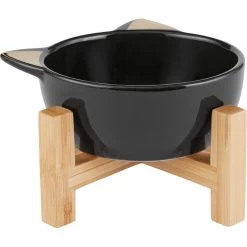 Frisco Cat Face Elevated Bamboo Non-Skid Ceramic Cat Bowl, Black, 1 Cups -Cat Products Store 363383 PT3. AC SS1800 V1657657267