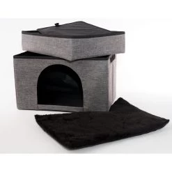Precious Tails Home Base Rectangular 2-Tier Collapsible Cat Cave -Cat Products Store 366632 PT3. AC SS1800 V1644379335