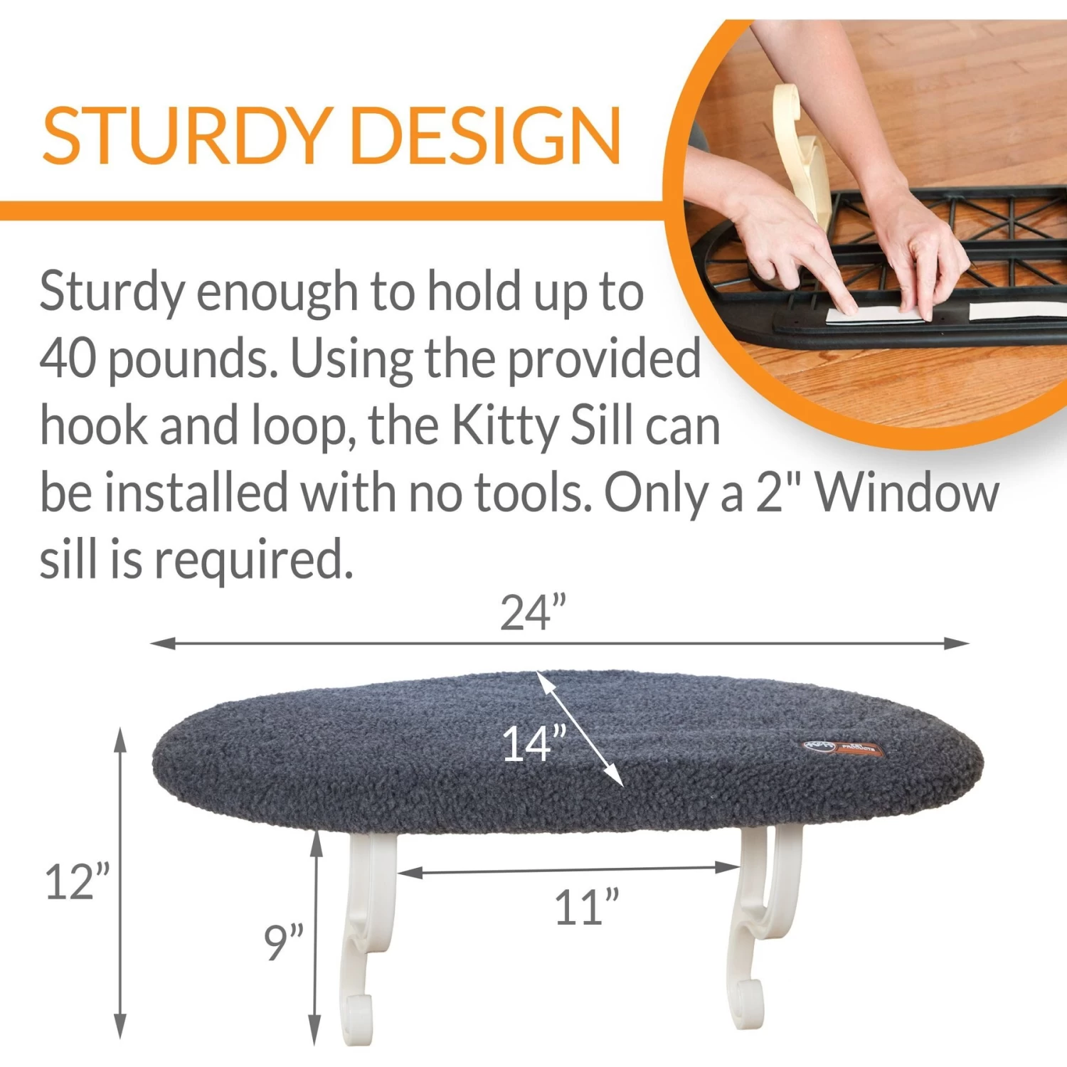 K&H Pet Products Kitty Sill Cat Window Perch Shelf Cushioned Cat Window Seat, Unheated, Gray 4 K&H Pet Products Kitty Sill Cat Window Perch Shelf Cushioned Cat Window Seat, Unheated, Gray - Image 2