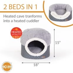K&H Pet Products Thermo-Pet Nest Covered Indoor Heated Cat Bed House, Gray, Small -Cat Products Store 614006 PT1. AC SS1800 V1659709580