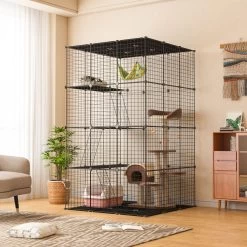 Coziwow DIY 4-Door Large Cat Cage Playpen, Black, 72-in