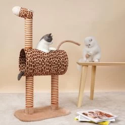 ZEZE Giraffe Tree With Tunnel & Scratcher Cat Furniture, Large