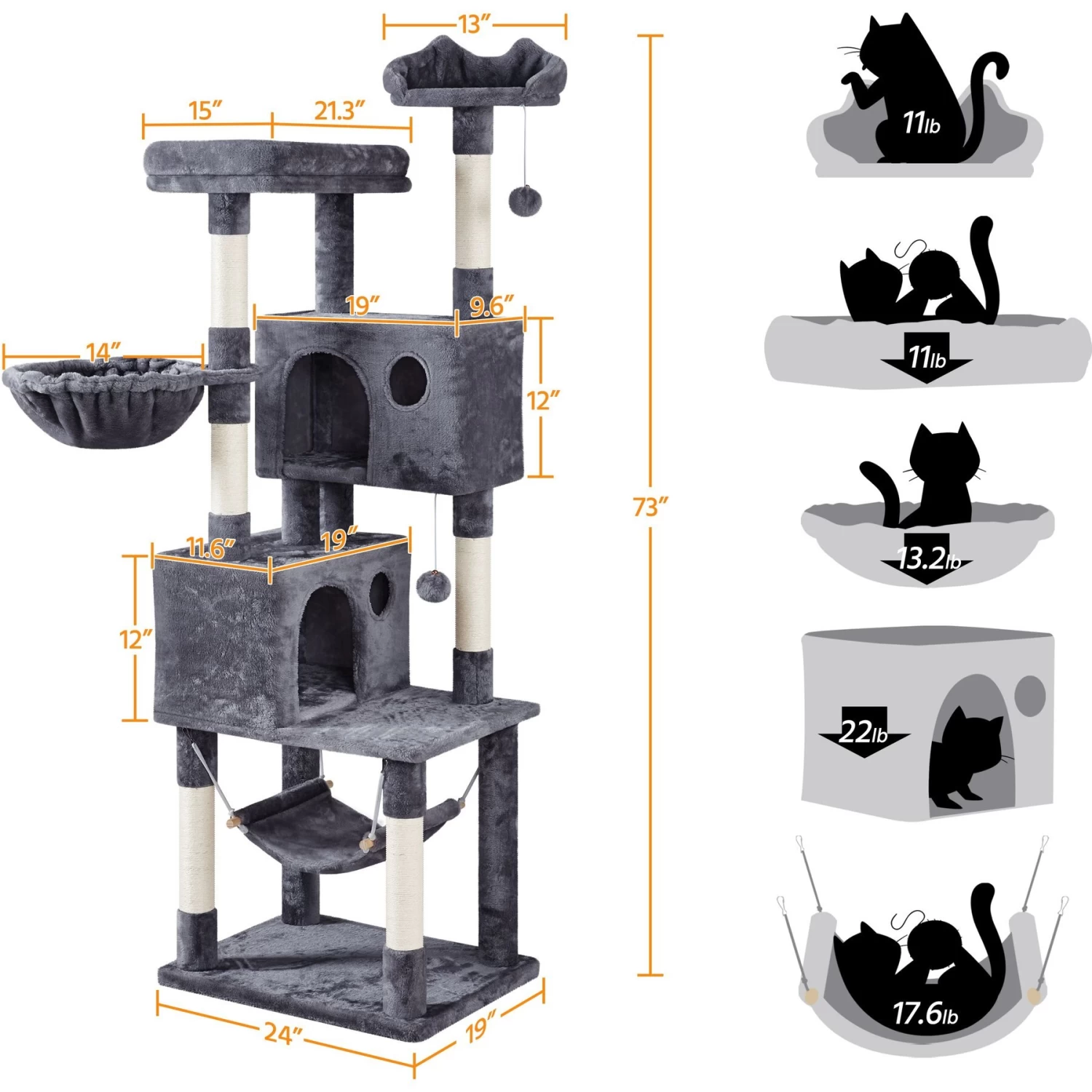 Yaheetech 73-in Multi-Level Cat Tree 4 Yaheetech 73-in Multi-Level Cat Tree - Image 2