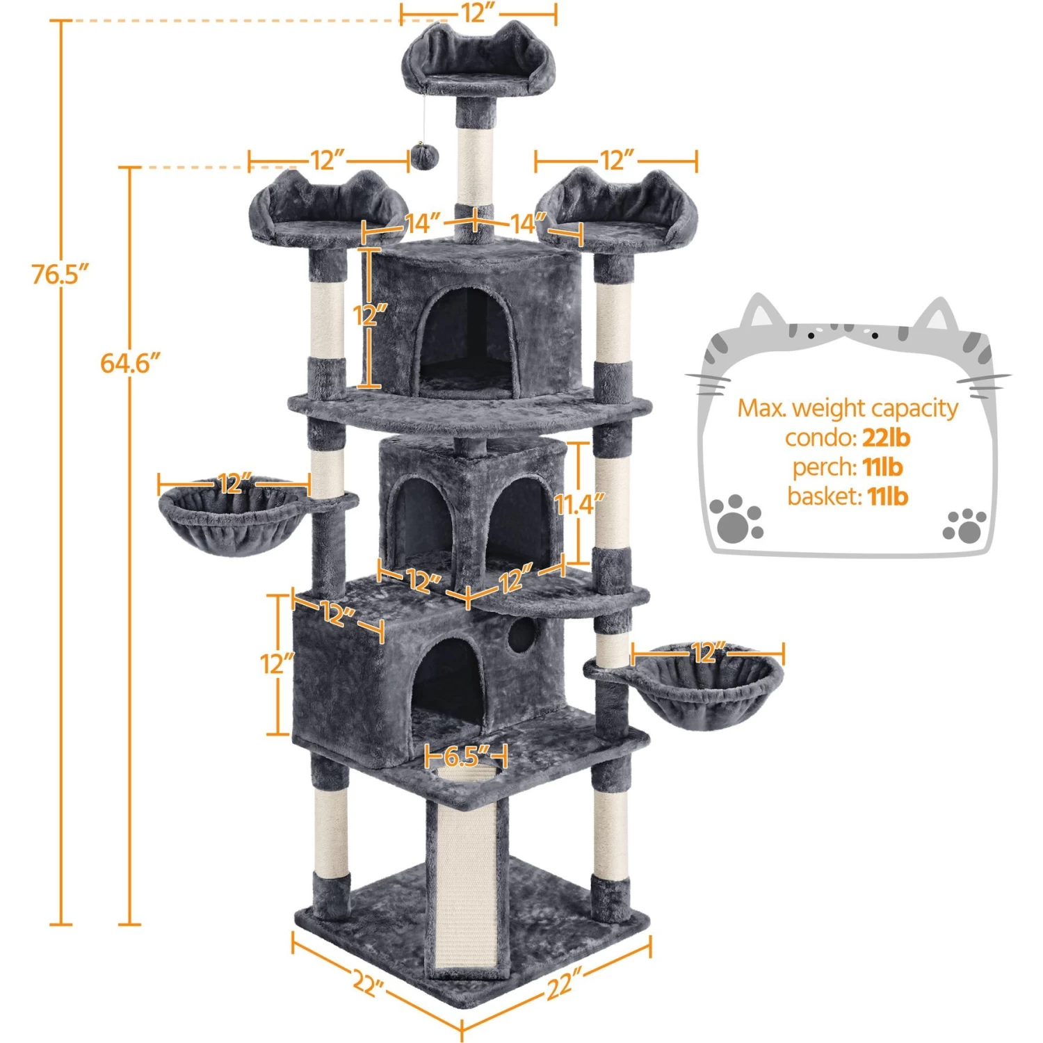 Yaheetech 76.5-in Tree With 3 Condos Cat Tree 4 Yaheetech 76.5-in Tree With 3 Condos Cat Tree - Image 2