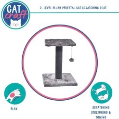 Cat Craft 2 Tier Plush Pedestal Cat Scratching Post & Platform Lounge With Hanging Cat Toy, Grey -Cat Products Store 744686 PT1. AC SS1800 V1689974467
