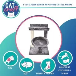 Cat Craft 3 Tier Plush Scratch & Lounge Cat Tree Habitat, Grey, Medium -Cat Products Store 744702 PT1. AC SS1800 V1689974227
