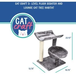 Cat Craft 3 Tier Plush Scratch & Lounge Cat Tree Habitat, Grey, Medium -Cat Products Store 744702 PT2. AC SS1800 V1689975231