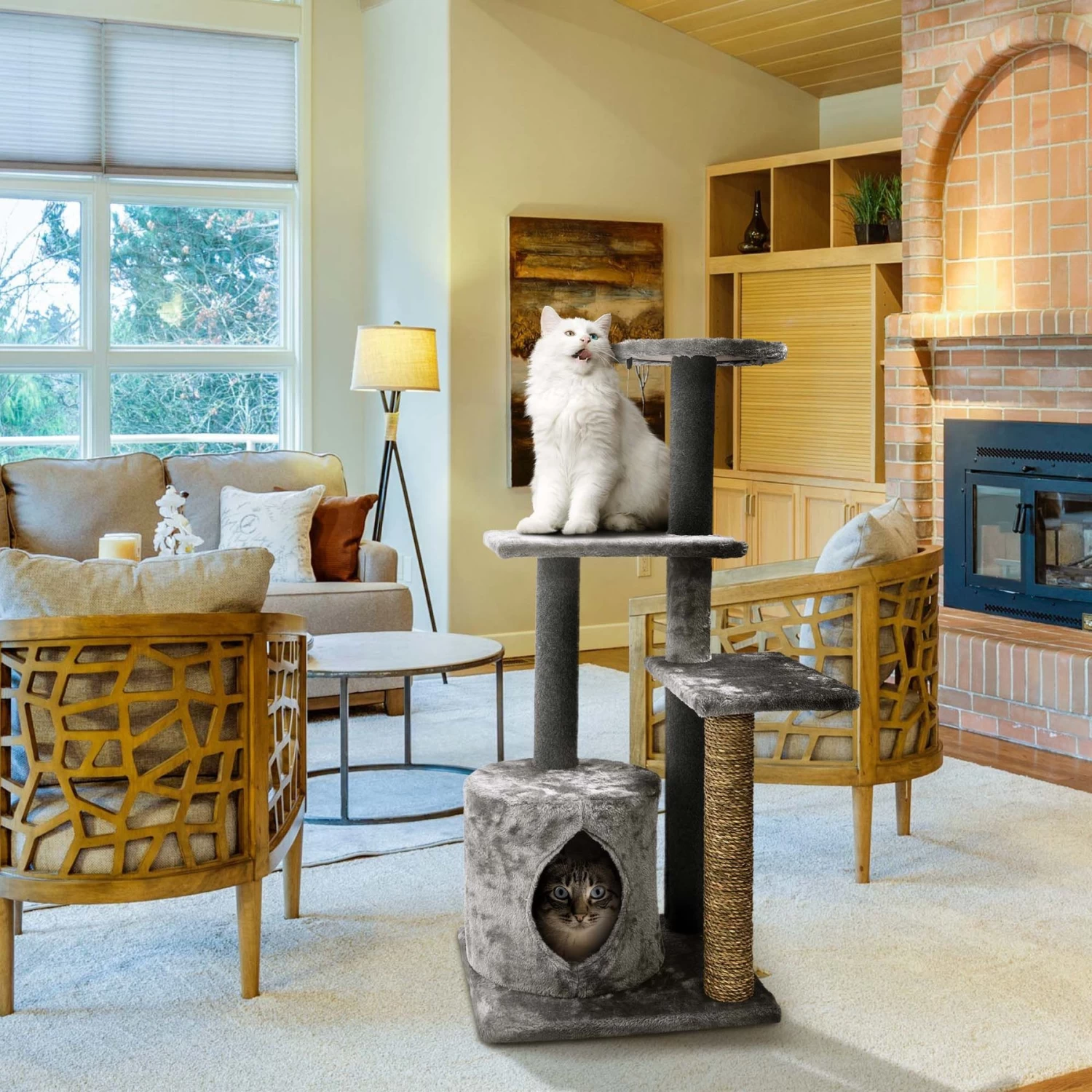 Cat Craft Level Up 5 Tier Plush & Seagrass Activity Cat Tree Habitat, Gray, Large 3 Cat Craft Level Up 5 Tier Plush & Seagrass Activity Cat Tree Habitat, Gray, Large