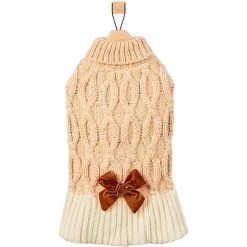 Frisco Cable Knit Dog & Cat Sweater Dress With Velvet Bow -Cat Products Store 745838 PT4. AC SS1800 V1694793759