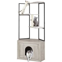 Unipaws Corner Box Enclosure With Cat Tree Tower Cat Litter, Weathered Grey, Medium -Cat Products Store 757526 PT2. AC SS1800 V1693319998