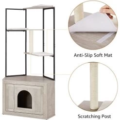 Unipaws Corner Box Enclosure With Cat Tree Tower Cat Litter, Weathered Grey, Medium -Cat Products Store 757526 PT3. AC SS1800 V1693319935