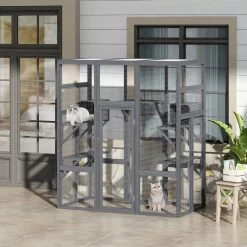 Coziwow Patio Outdoor Cat Playpen, Grey, Large