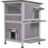 Aivituvin AIR14-1 Two Tier Wooden Cat House With Waterproof Roof & Door Flaps, Grey, Small