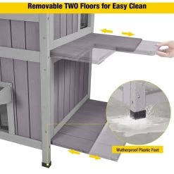 Aivituvin AIR14-1 Two Tier Wooden Cat House With Waterproof Roof & Door Flaps, Grey, Small -Cat Products Store 812750 PT2. AC SS1800 V1679591778