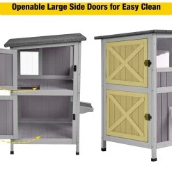 Aivituvin AIR14-1 Two Tier Wooden Cat House With Waterproof Roof & Door Flaps, Grey, Small -Cat Products Store 812750 PT4. AC SS1800 V1679591653