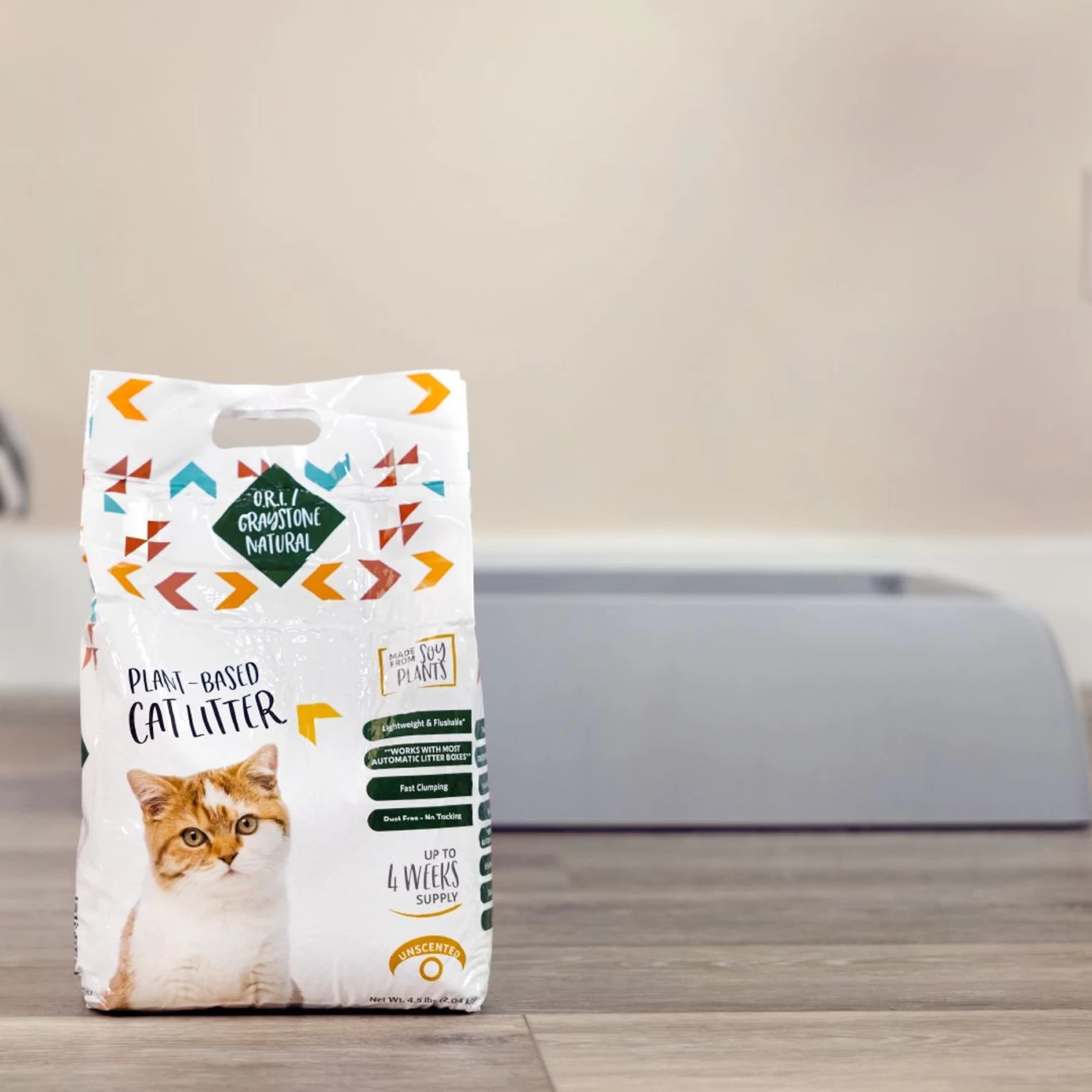 O.R.I./GRAYSTONE NATURAL Granular Tofu Uncented Cat Litter For Automatic Self-cleaning Litter Box Robots, 18-lb Bag, Case Of 4 4 O.R.I./GRAYSTONE NATURAL Granular Tofu Uncented Cat Litter For Automatic Self-cleaning Litter Box Robots, 18-lb Bag, Case Of 4 - Image 2