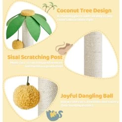 Yaheetech 37-in Coconut Palm Cat Tree, Small, Green & Yellow -Cat Products Store 871710 PT4. AC SS1800 V1686250306