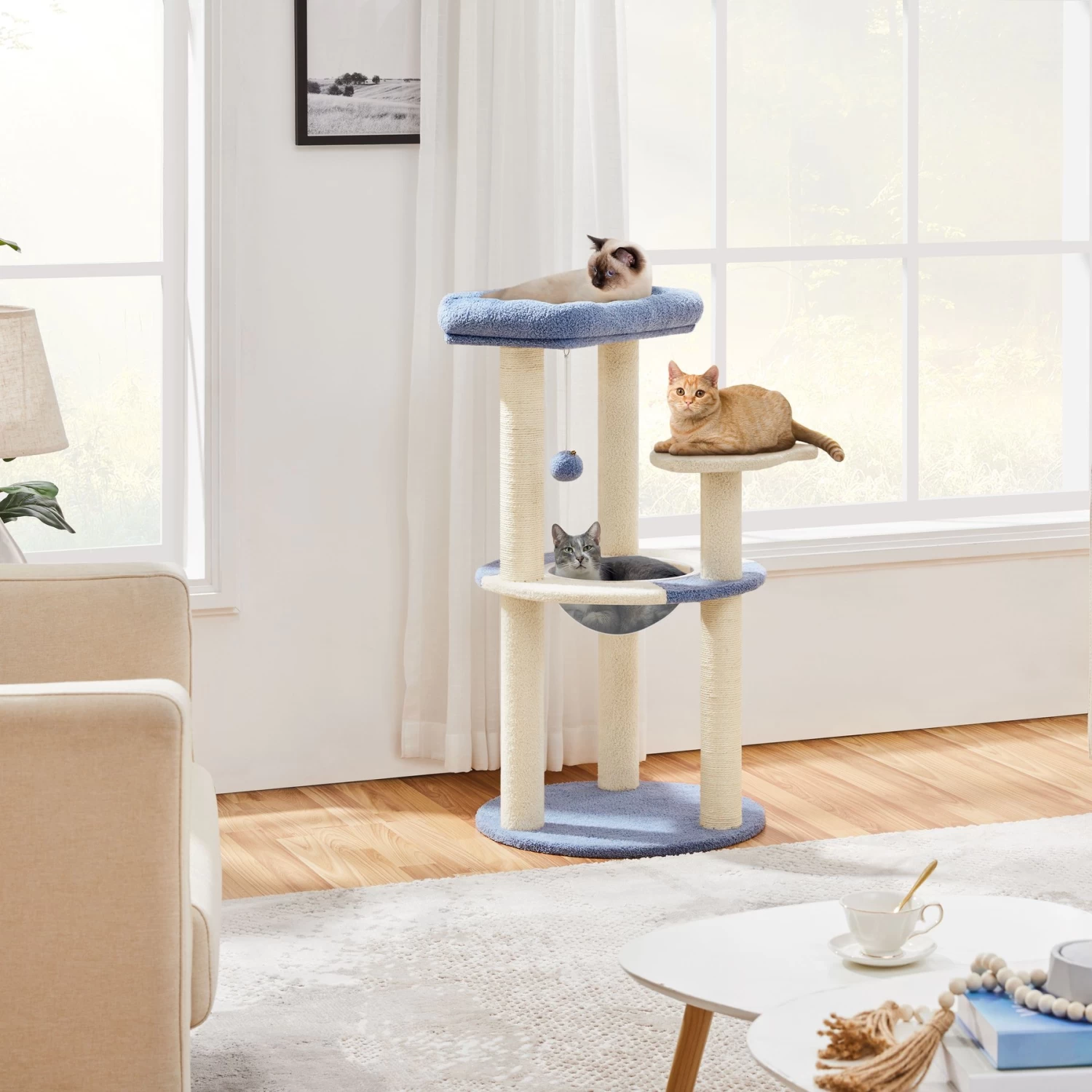 Yaheetech 35.5-in Cat Tree With Space Capsule, Small, Blue & Beige 4 Yaheetech 35.5-in Cat Tree With Space Capsule, Small, Blue & Beige - Image 2