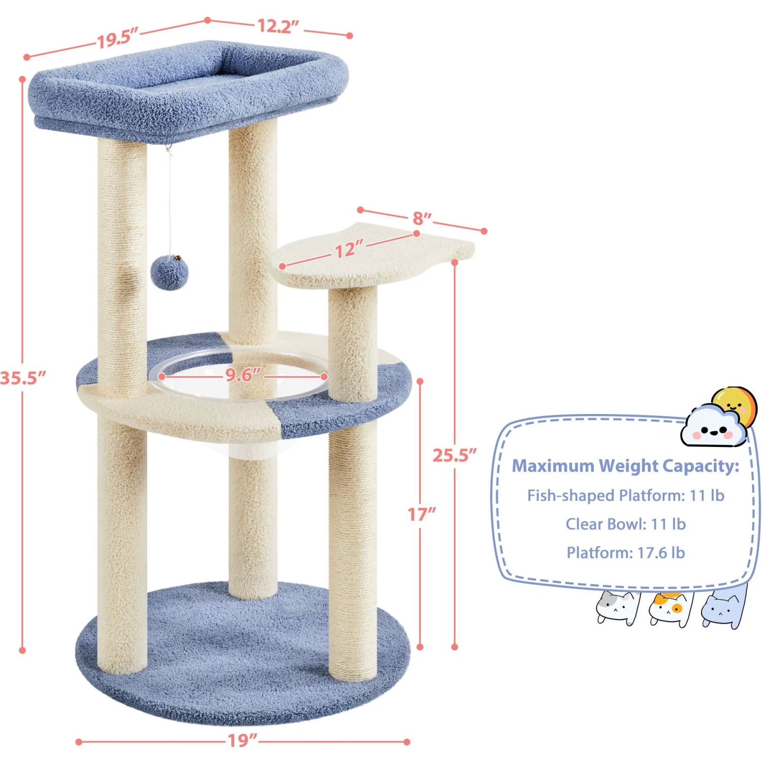 Yaheetech 35.5-in Cat Tree With Space Capsule, Small, Blue & Beige 6 Yaheetech 35.5-in Cat Tree With Space Capsule, Small, Blue & Beige - Image 4