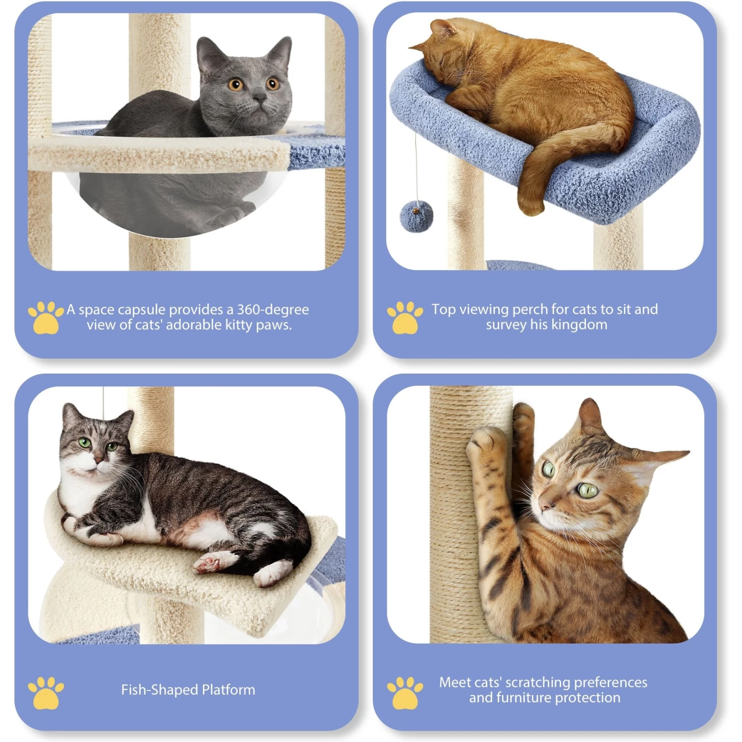 Yaheetech 35.5-in Cat Tree With Space Capsule, Small, Blue & Beige 7 Yaheetech 35.5-in Cat Tree With Space Capsule, Small, Blue & Beige - Image 5