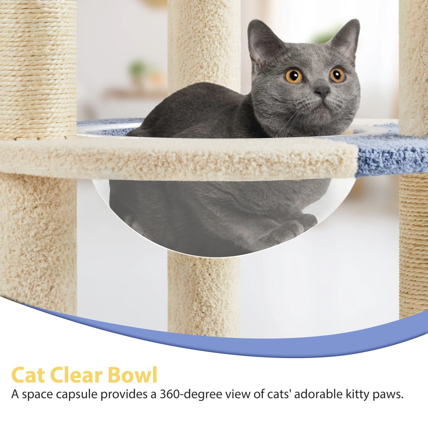 Yaheetech 35.5-in Cat Tree With Space Capsule, Small, Blue & Beige 9 Yaheetech 35.5-in Cat Tree With Space Capsule, Small, Blue & Beige - Image 7