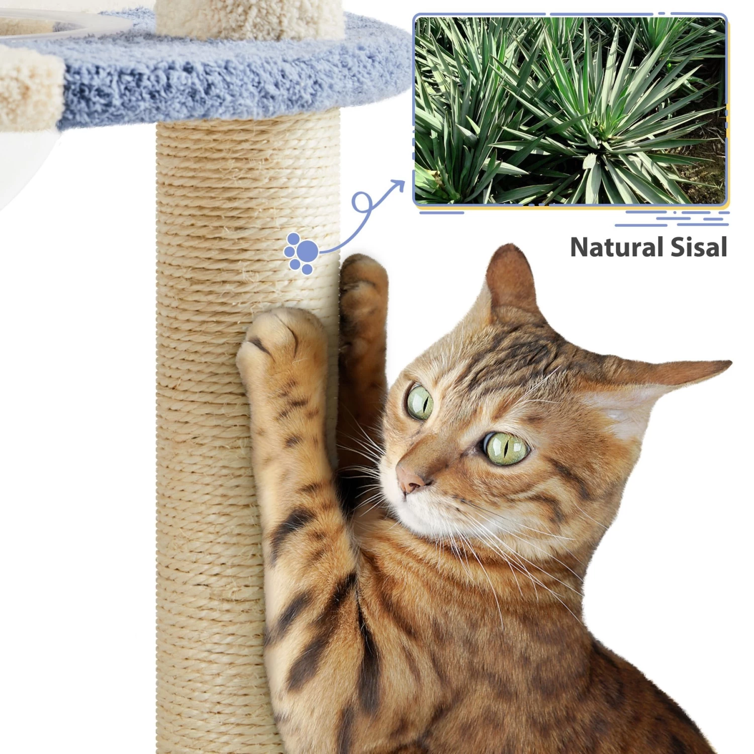 Yaheetech 35.5-in Cat Tree With Space Capsule, Small, Blue & Beige 10 Yaheetech 35.5-in Cat Tree With Space Capsule, Small, Blue & Beige - Image 8
