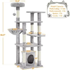 Yaheetech 4-Level Cat Tree, 56.5-in, Medium, Light Gray -Cat Products Store 871774 PT2. AC SS1800 V1686246221