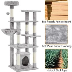 Yaheetech 4-Level Cat Tree, 56.5-in, Medium, Light Gray -Cat Products Store 871774 PT4. AC SS1800 V1686249557