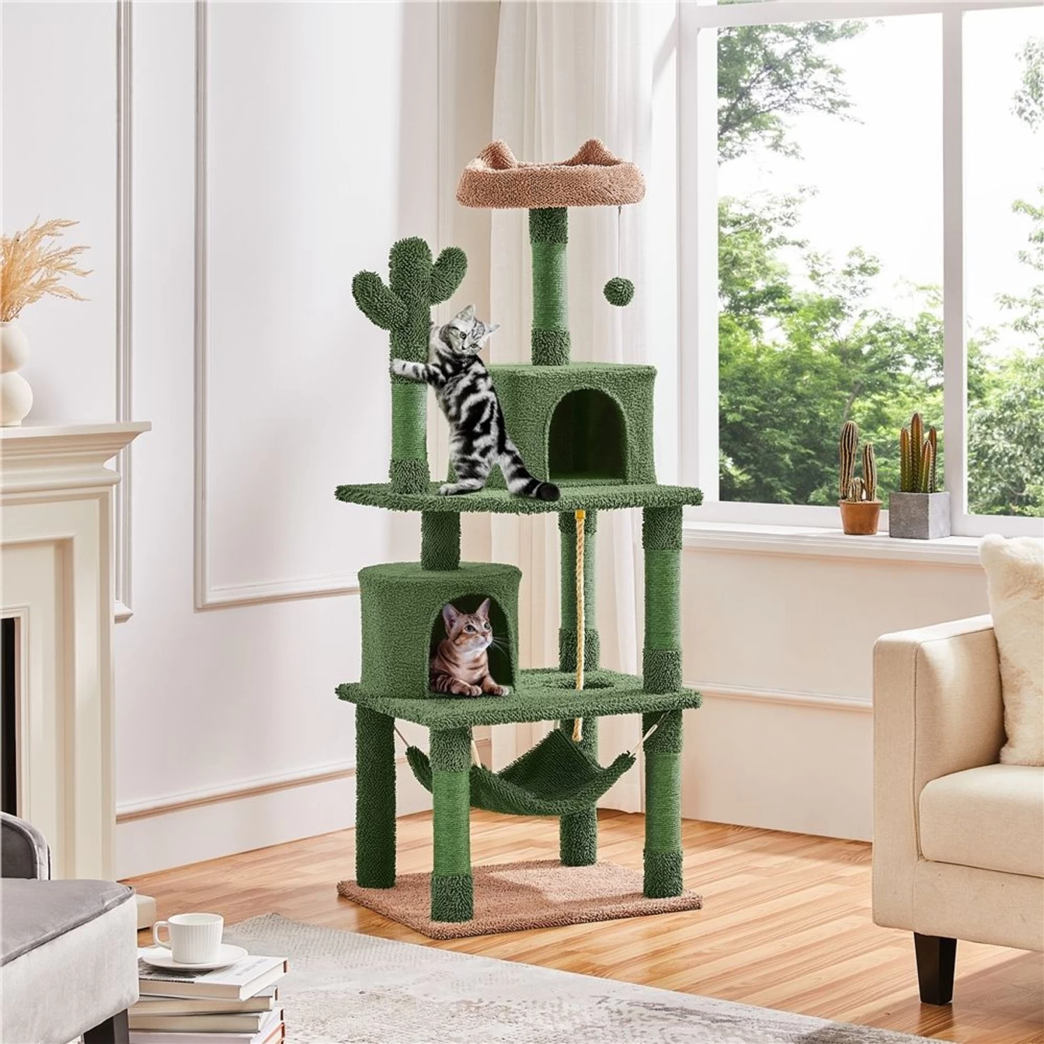 Yaheetech 62.5-in Cactus Cat Tree, Medium, Green & Brown 3 Yaheetech 62.5-in Cactus Cat Tree, Medium, Green & Brown