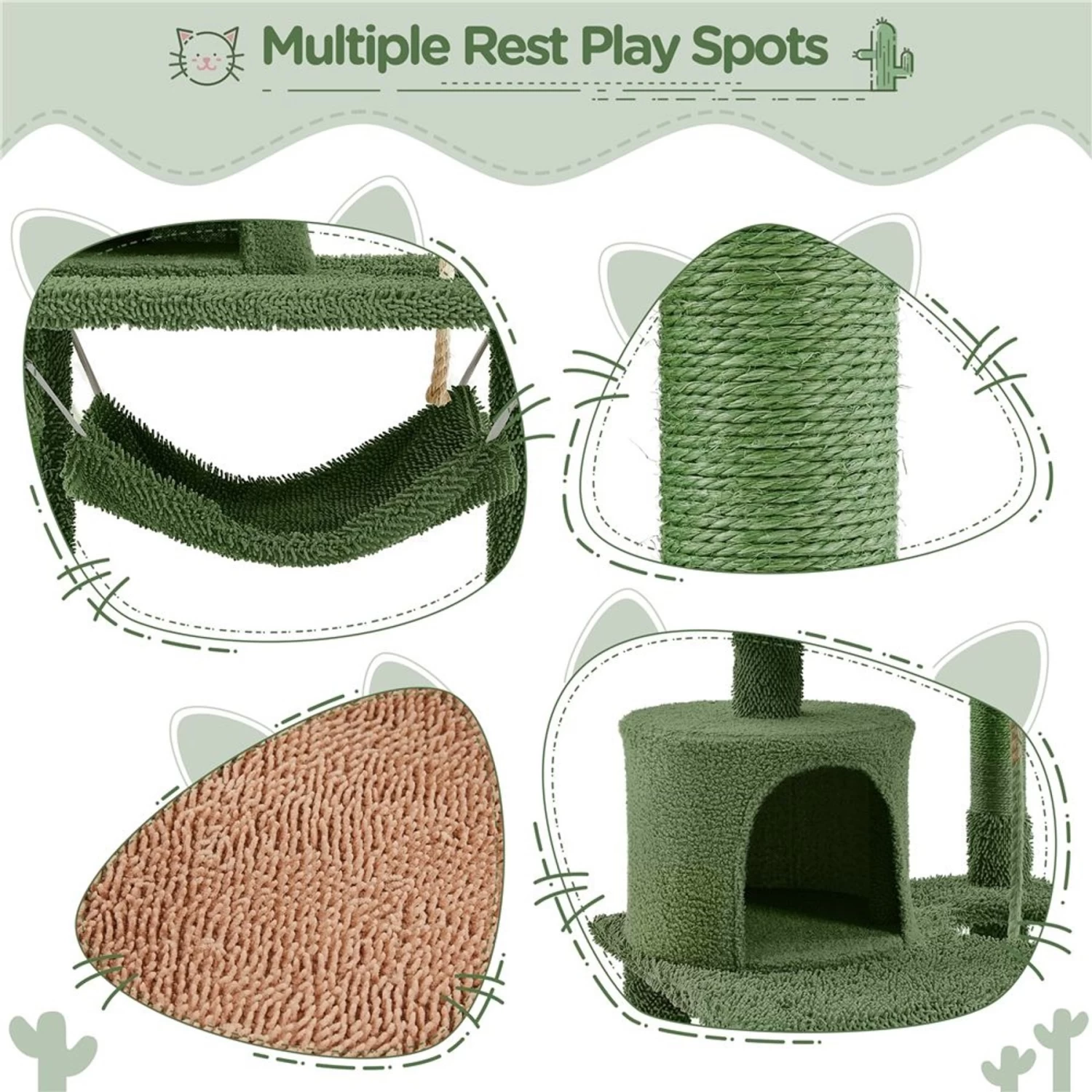 Yaheetech 62.5-in Cactus Cat Tree, Medium, Green & Brown 7 Yaheetech 62.5-in Cactus Cat Tree, Medium, Green & Brown - Image 5